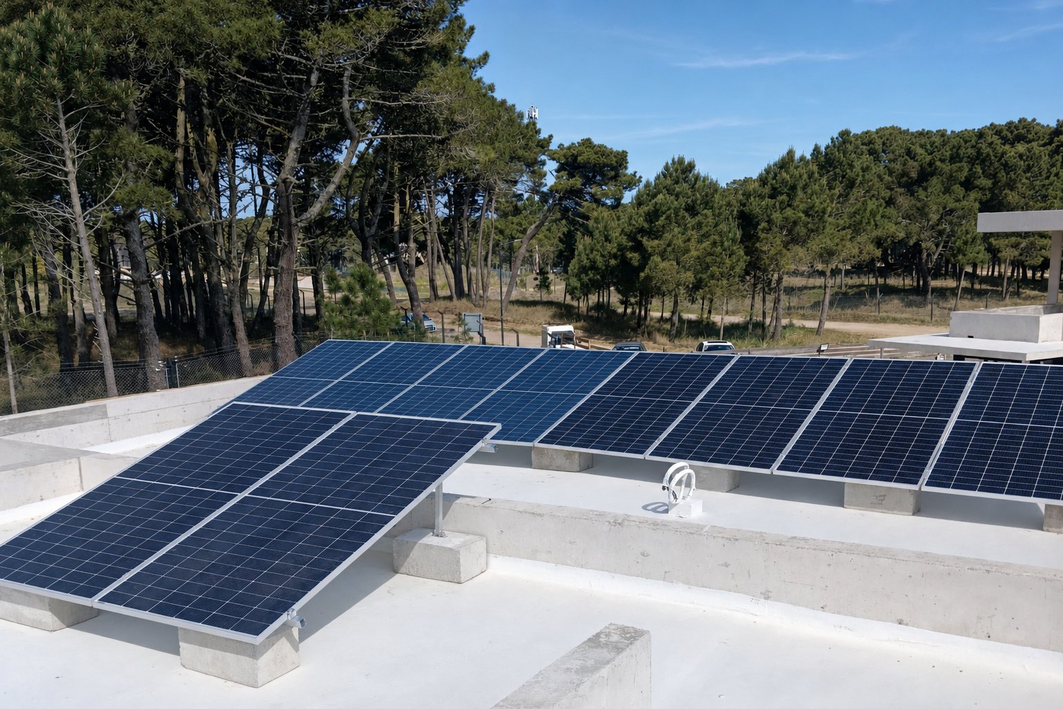 Pórtico y oficinas de Bosques Pinamar: 6 kW de paneles y agua caliente solar