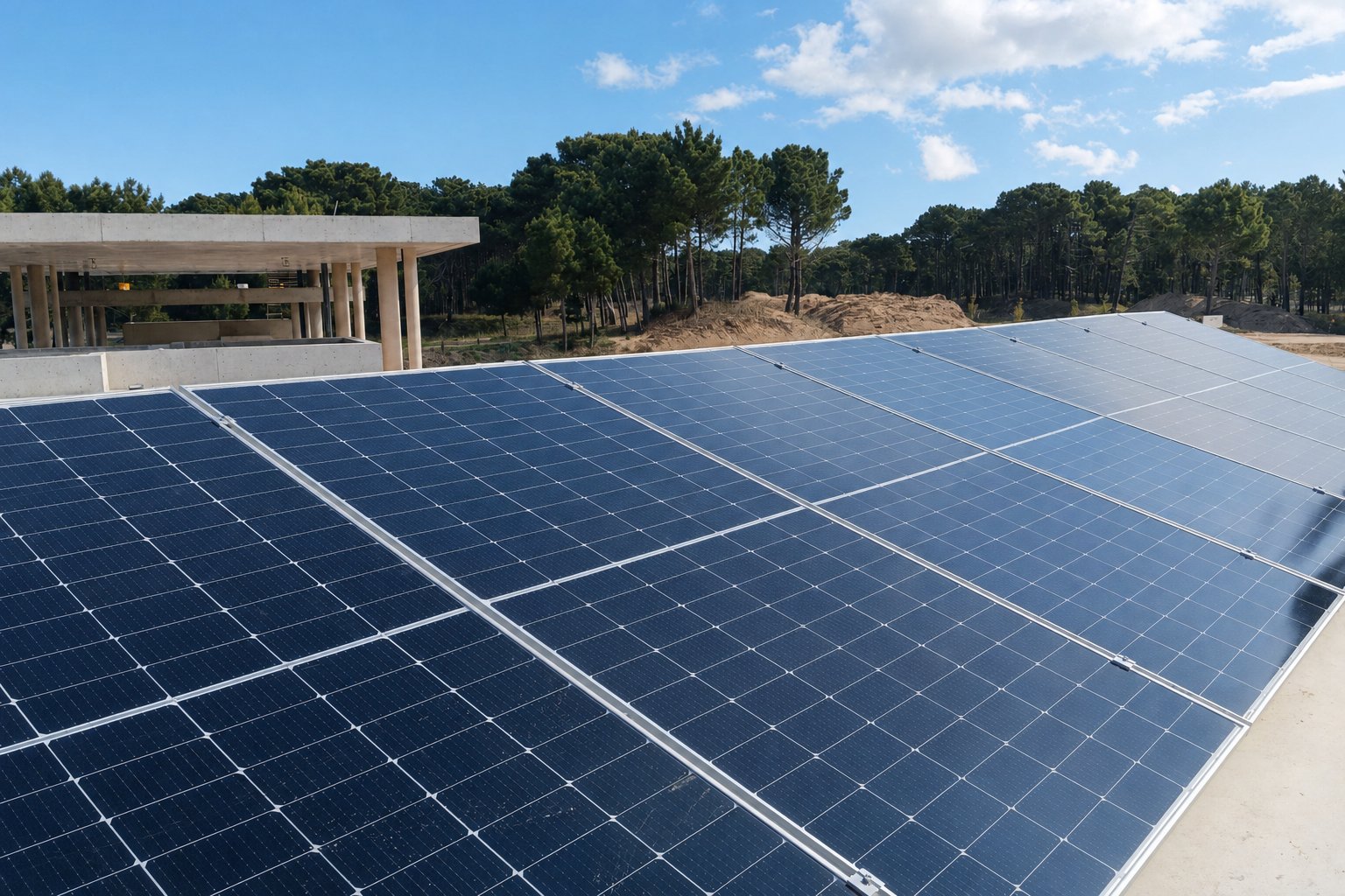 Pórtico y oficinas de Bosques Pinamar: 6 kW de paneles y agua caliente solar