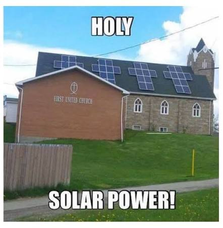 A church with solar panels arranged as crosses.