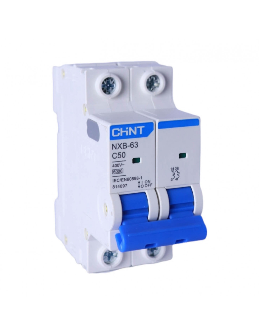 Interruptor termomagnético Chint NXB-63 6 kA curva C 2 polos 50 A 220 V