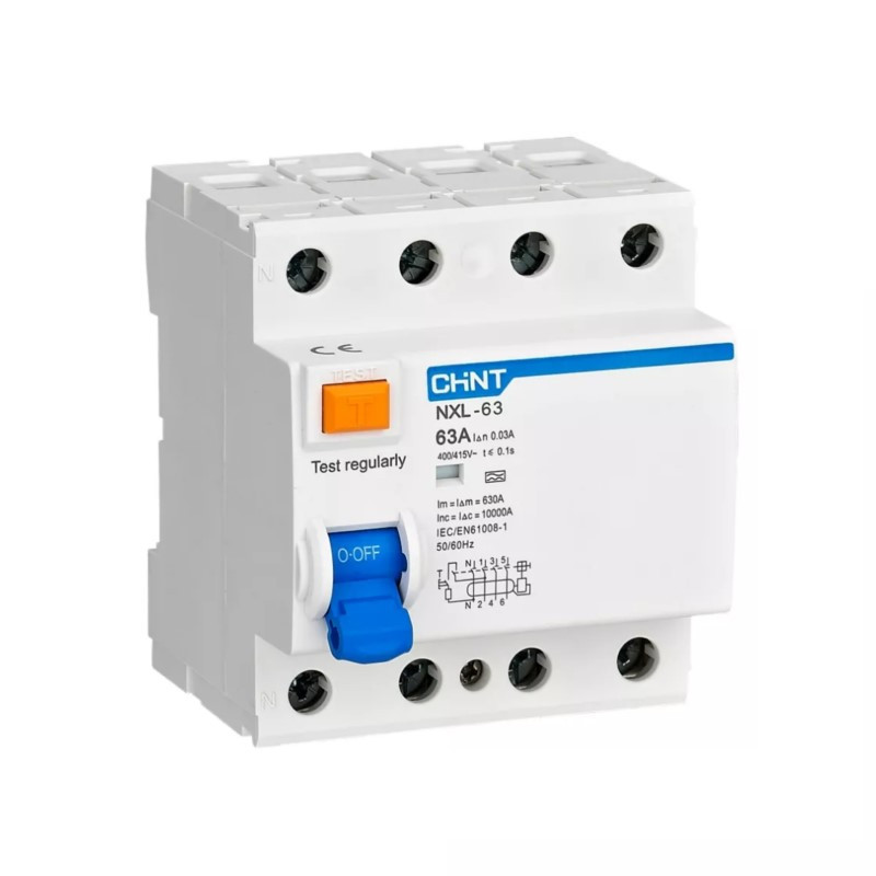 Interruptor diferencial tetrapolar Chint NXL 30 mA clase AC 6 kA 63 A