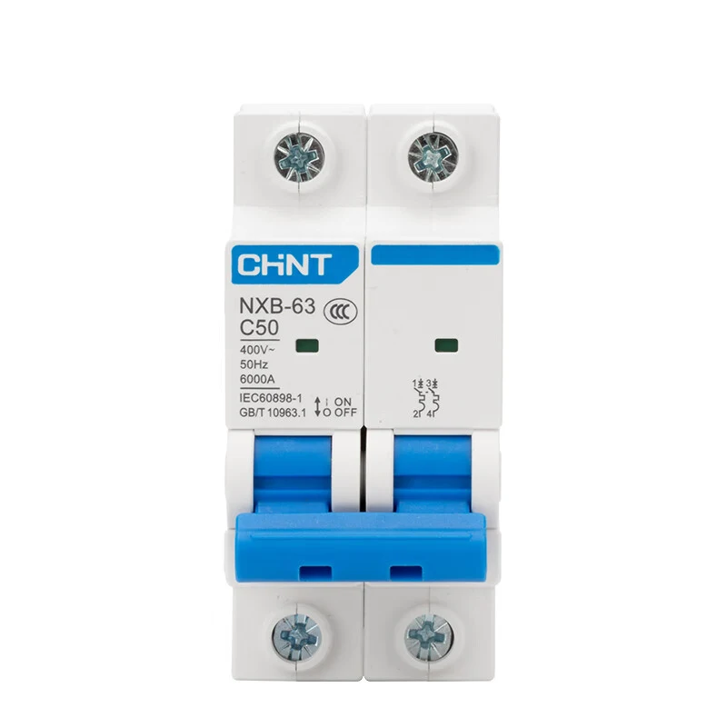 Interruptor termomagnético Chint NXB-63 6 kA curva C 2 polos 50 A 220 V — foto 4 de 4