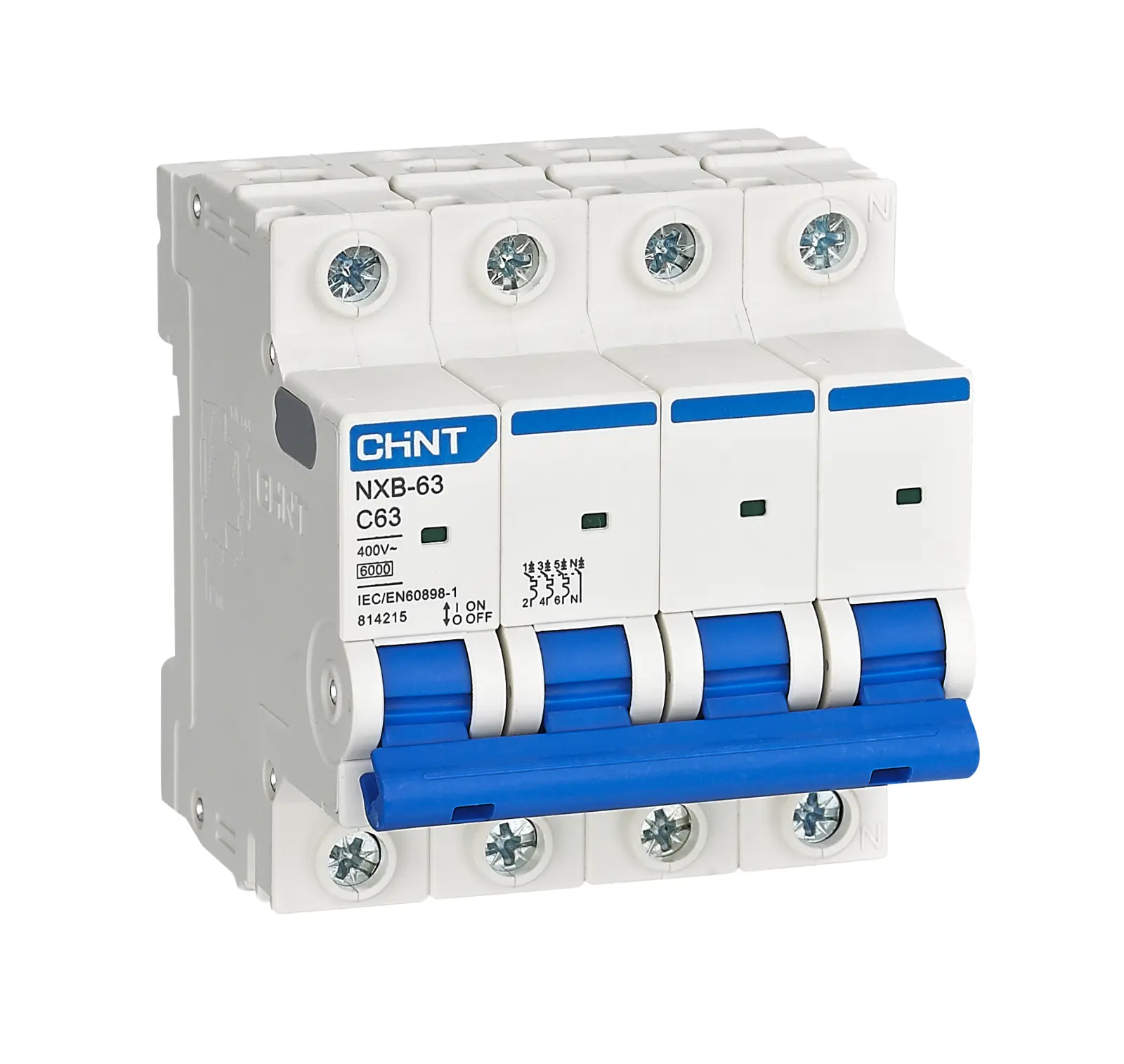 Interruptor termomagnético Chint NXB-63 4 polos curva C 6 kA 63 A
