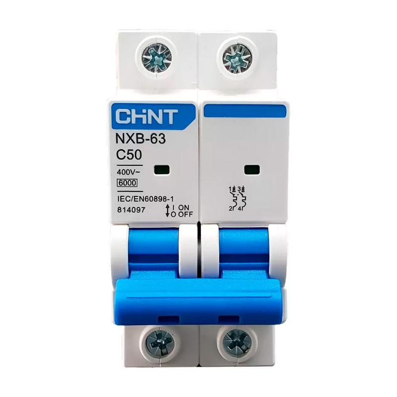 Interruptor termomagnético Chint NXB-63 6 kA curva C 2 polos 50 A 220 V — foto 3 de 4