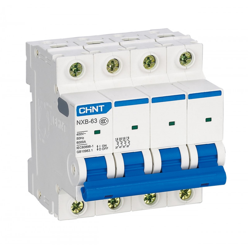 Interruptor termomagnético Chint NXB-63 6 kA curva C 4 polos 16 A