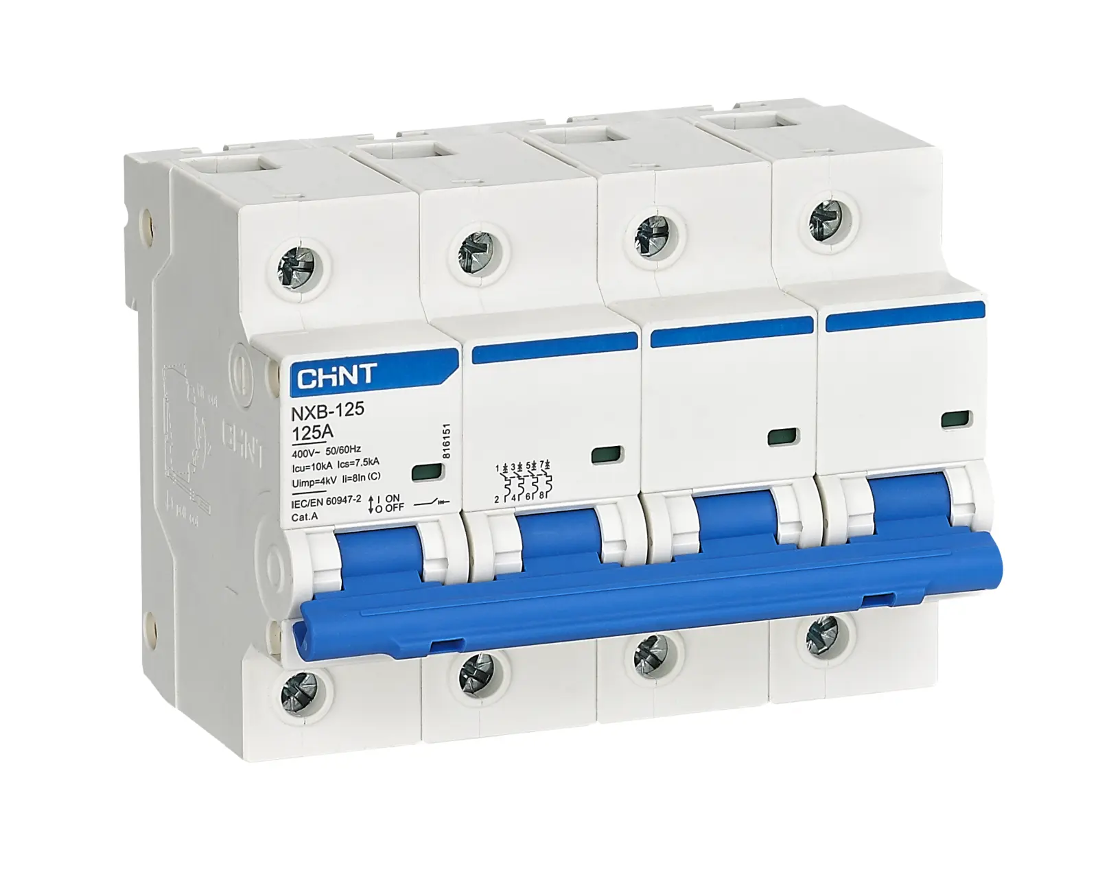 Interruptor termomagnético Chint NXB-125 4 polos curva C 10 kA 125 A 400 V — foto 2 de 3